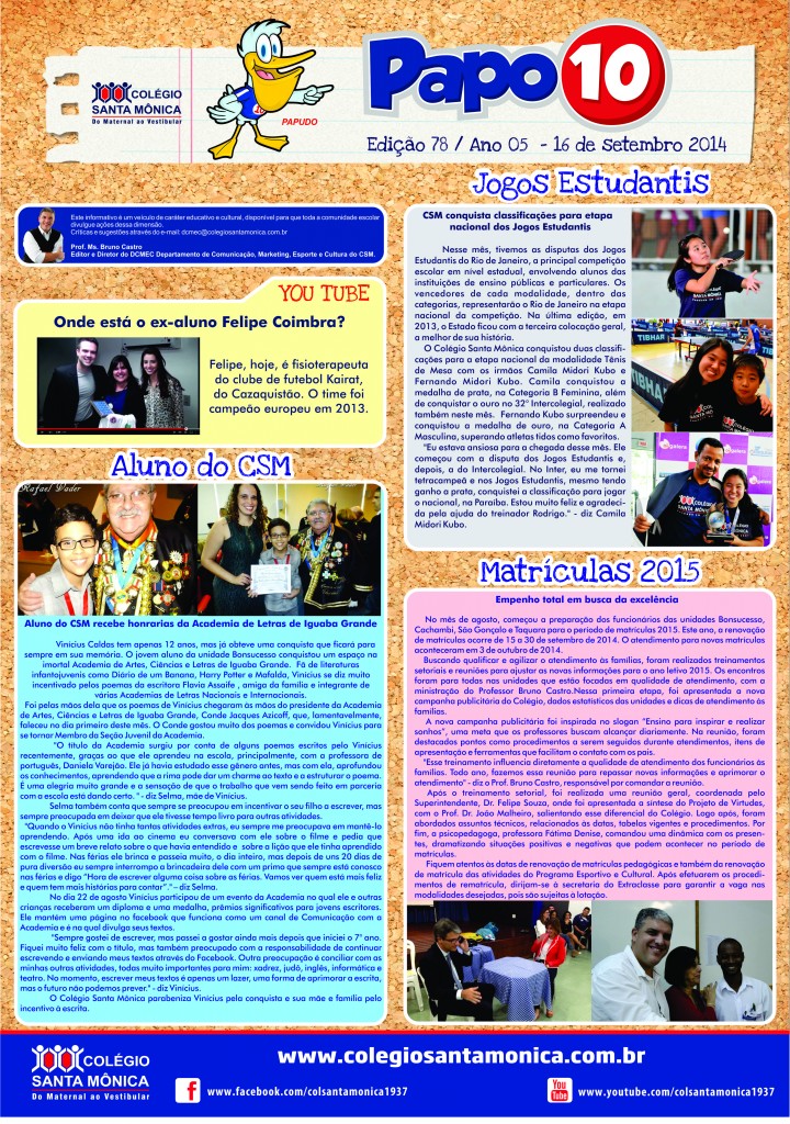 Boletim Eletrônico – Ano 5 | Edição 078 – 16/09/2014