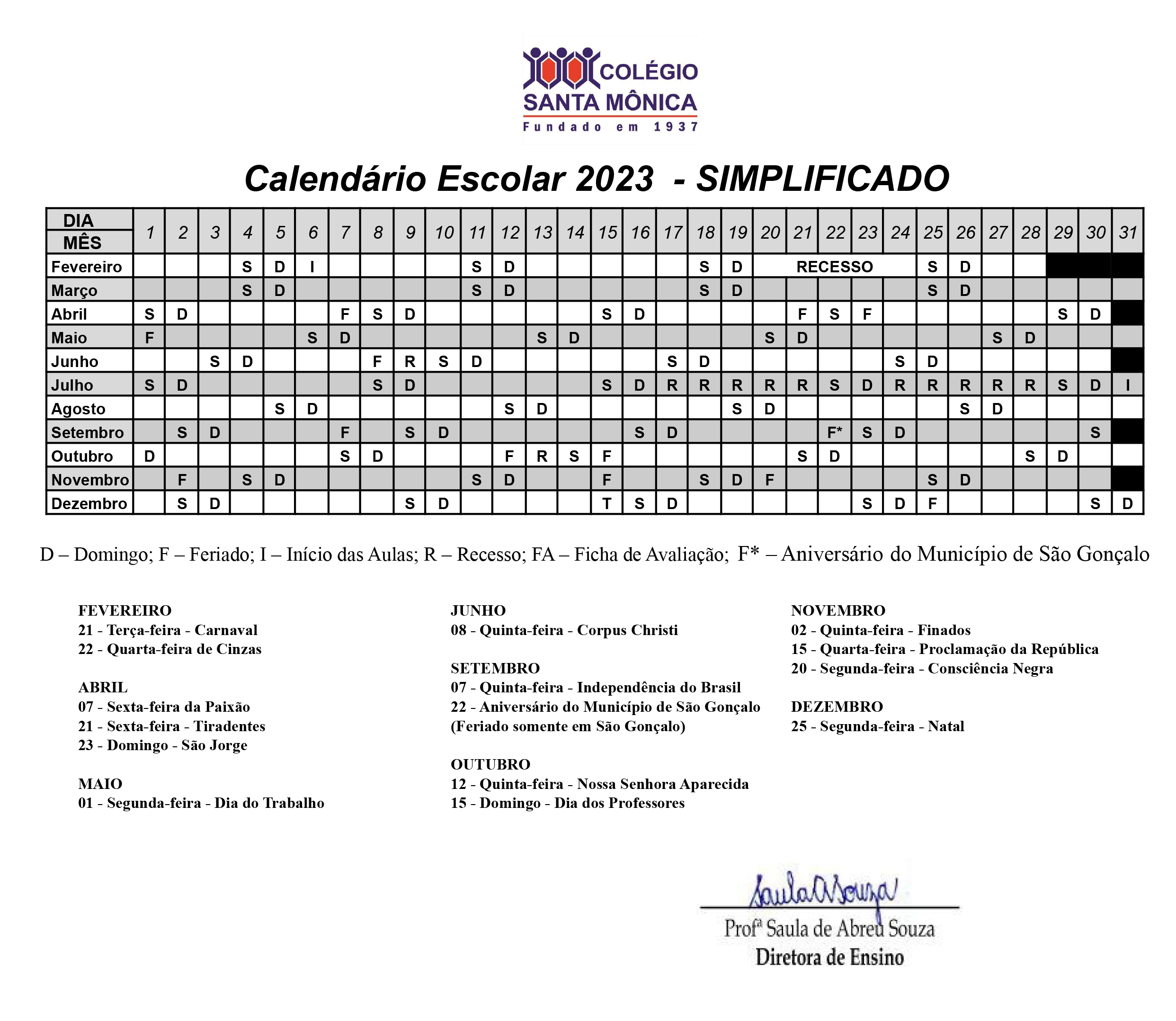 CALENDÁRIO ESCOLAR 2023